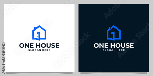 open house logo template design with number one shape. premium vector