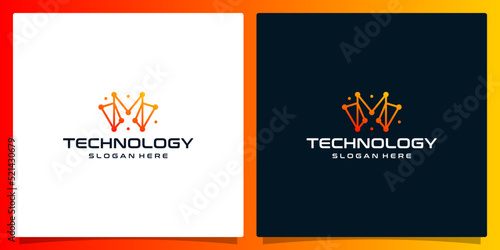 Creative logo initial letter M abstract with technology style and gradient color. Premium vector