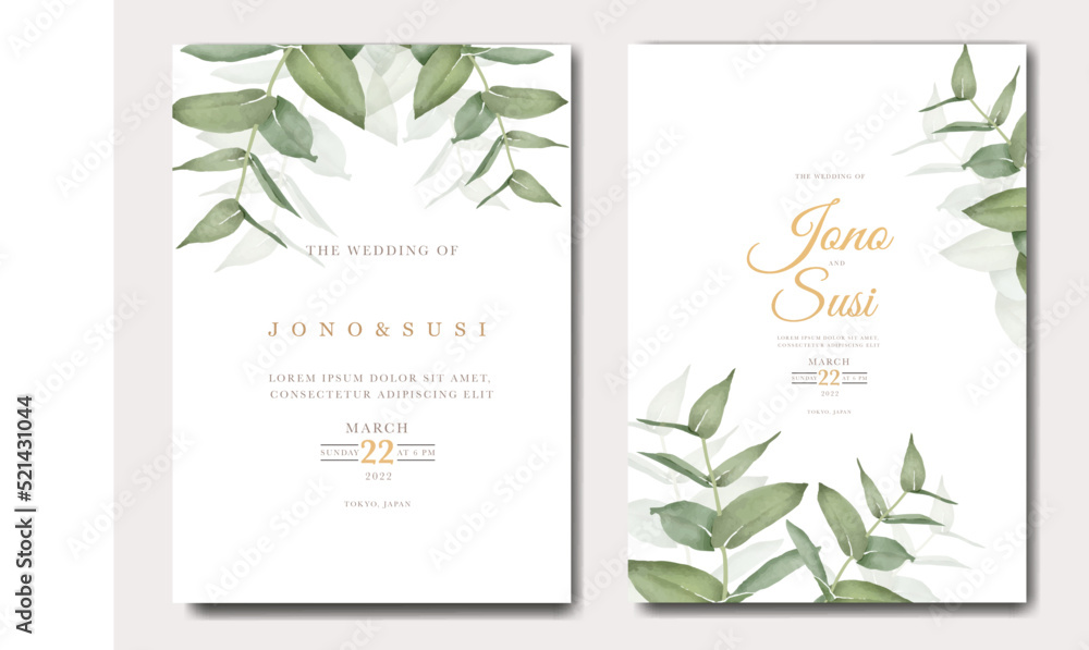 Watercolor eucalyptus wedding invitation card 