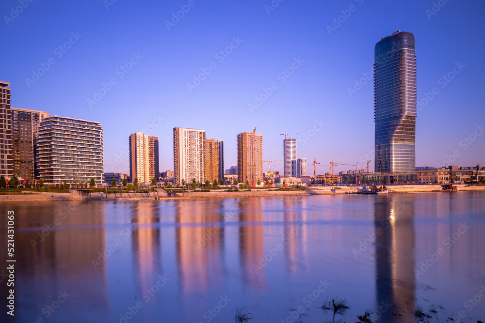 Fototapeta premium Golden Hour in Belgrade Watefront, modern residecial area in City Center