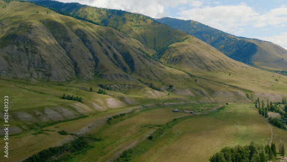 Aerial view from on mountains of Ak-Kem in Altai