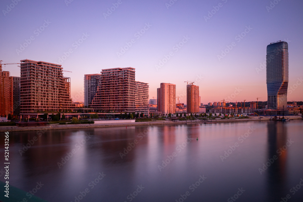 Golden Hour in Belgrade Watefront, modern residecial area in City Center Golden Hour in Belgrade Watefront, modern residecial area in City Center