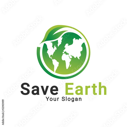 Save earth logo, Green world logo, save ecology nature logo template