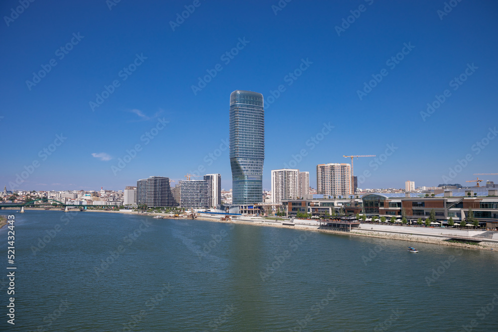 Skyscaper Belgrade Tower in Belgrade Watefront City Center from Gazela Bridge Skyscaper Belgrade Tower in Belgrade Watefront City Center from Gazela Bridge