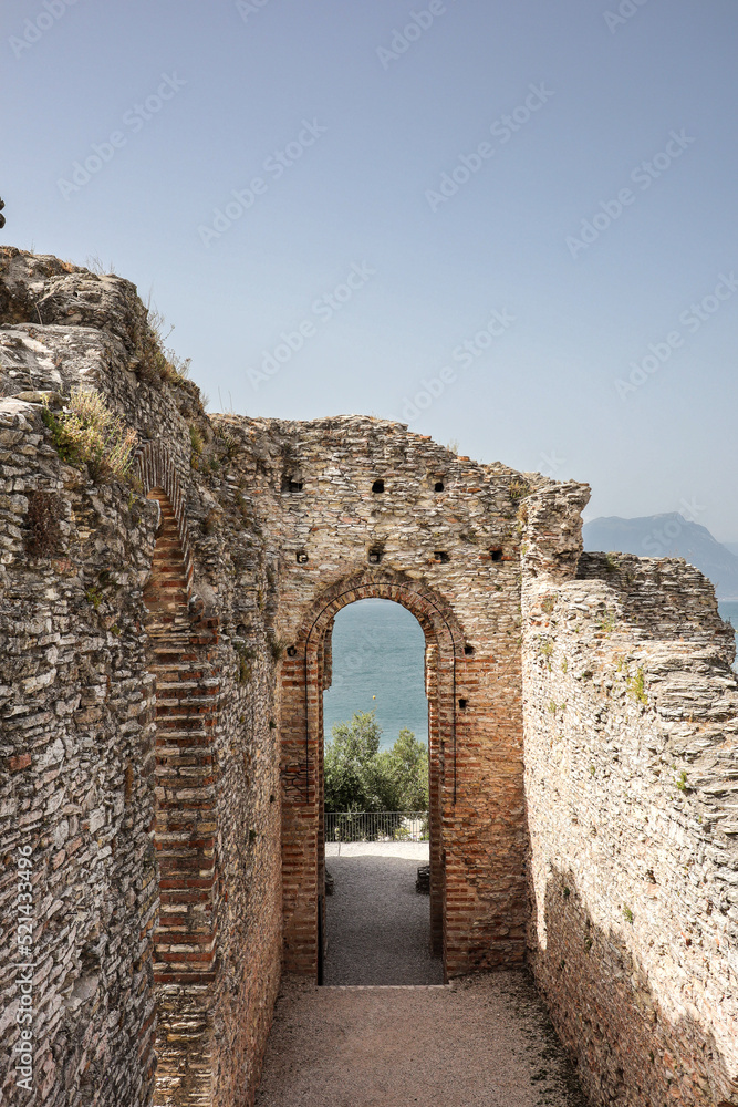 Fototapeta premium Northern Substructions of the Residential Building in Grottoes of Catullus. The Archaeological Complex in Sirmione. Ruins in Northern Italy.
