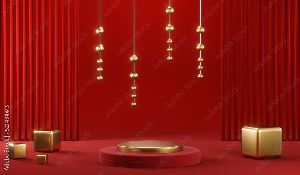 3D rendering of blank product background for cream cosmetics Modern red podium background 3D rendering of blank product background for cream cosmetics Modern red podium background