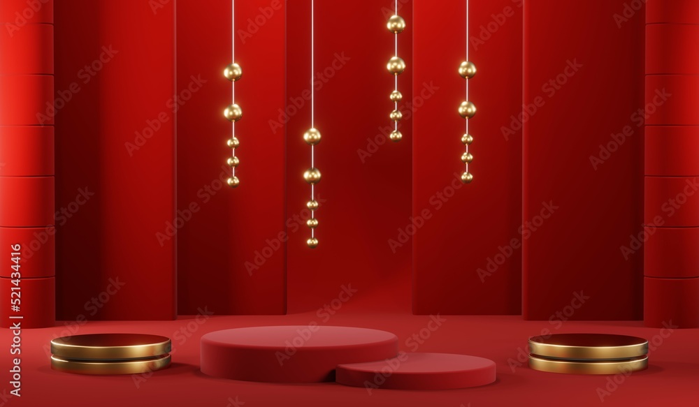 3D rendering of blank product background for cream cosmetics Modern red podium background 3D rendering of blank product background for cream cosmetics Modern red podium background