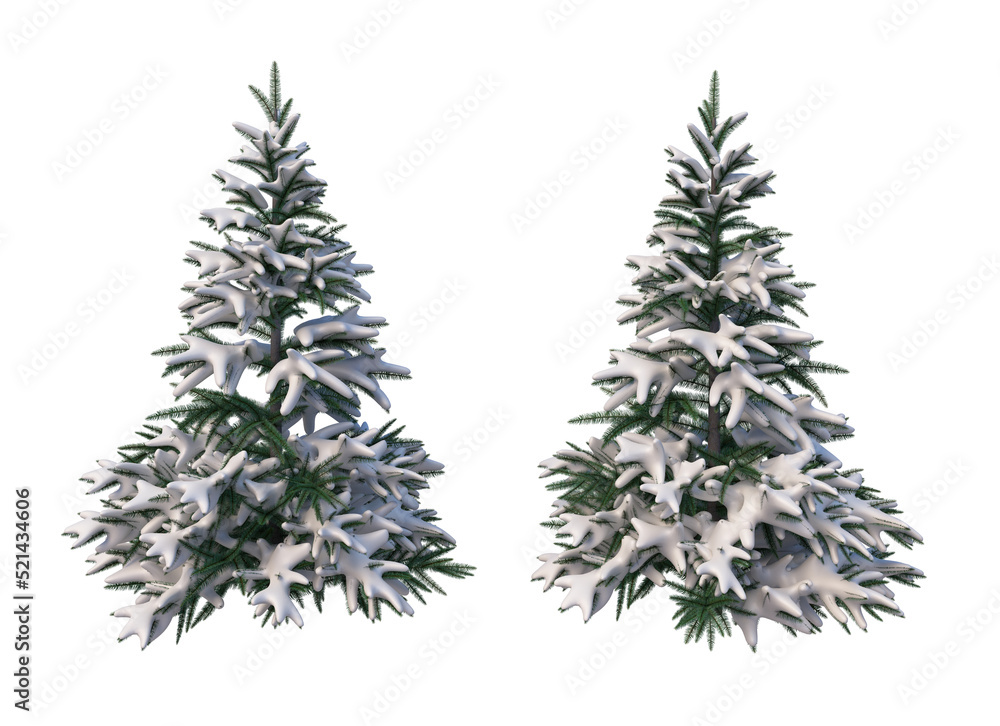 Fototapeta premium Trees and mountains in winter on a white background with clipping paths.