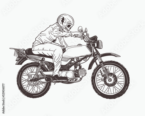vintage skull biker with old motorcycle illustration
