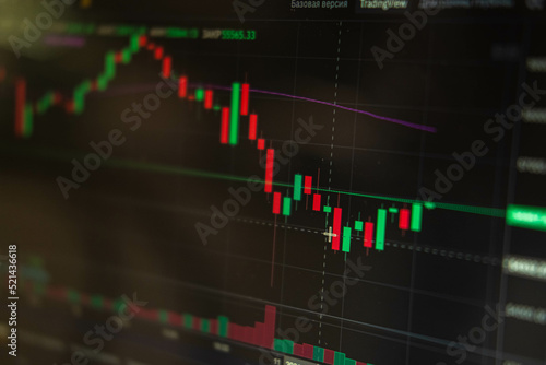 Financial chart, stock analysis data on digital screen. Cryptocurrency growth charts.