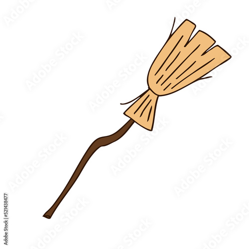 Halloween 2022 - October 31. A traditional holiday, the eve of All Saints Day, All Hallows Eve. Trick or treat. Vector illustration in hand-drawn doodle style. The witchs broom.