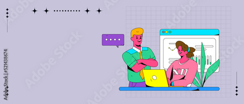 Internet workers collaborating with each other vector concept illustration
