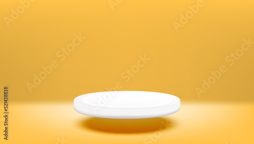 3D Flying White Podium Display On Yellow Back