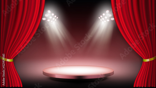 3D Red Open Curtains Copy Space Background