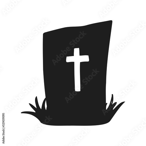 Halloween 2022 - October 31. A traditional holiday, the eve of All Saints Day, All Hallows Eve. Trick or treat. Vector illustration in hand-drawn doodle style. The grave of a dead man.