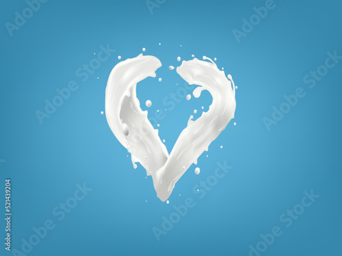 3D Realistic Heart Shapes Milk Splash On Blue