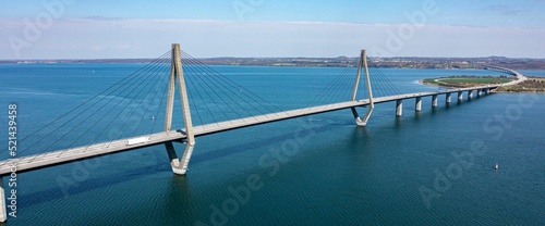 Aerial panoramic view of Faro Bridges in Denmark photo