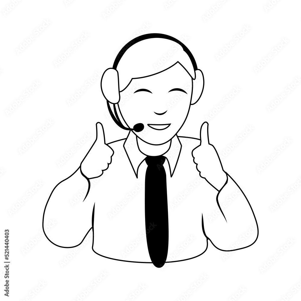 Call center operator in outline style. Vector concept sticker isolated on white background. Business illustration. Call center operator in outline style. Vector concept sticker isolated on white background. Business illustration.