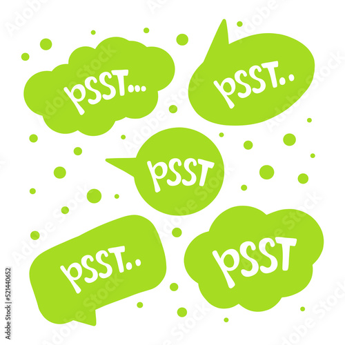 Psst quotation mark. Sound to obtain the attention of another person. Pssst, Printable graphic tee. Design doodle text for print. Vector illustration.