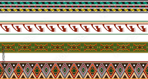 Vector colored set of seamless ornaments of Native Americans, Aztecs. Borders of the tribes of South and Central America