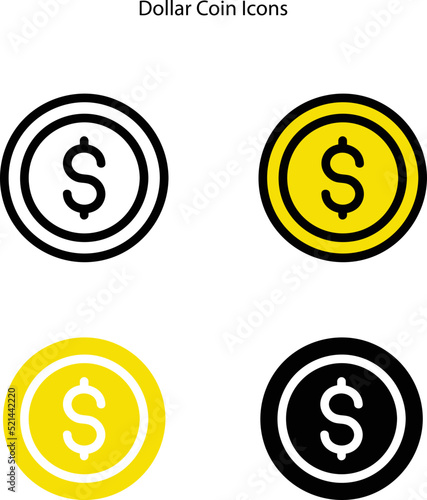 Dollar Coin. Dollar Coin Stack icon vector. Coin icon logo template. Dollar Coin vector icon flat design for web, icon, logo, sign, symbol, app, Ui.