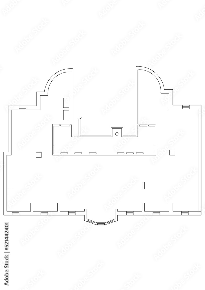 Architectural Hand Drawn Floor Plan. Studio Apartment. Architectural drawing. Autocad floor plan.