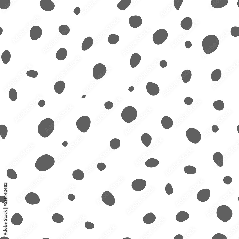 Vector illustration. Spotted grey, black and white background. Geometric abstract pattern with hand drawn circles. Randomly scattered dots of irregular shape.