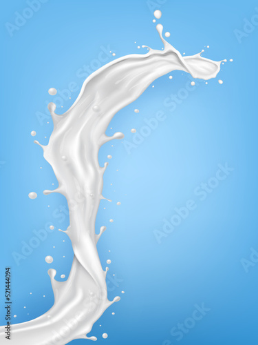 3D Realistic Milk Splash On Blue Background