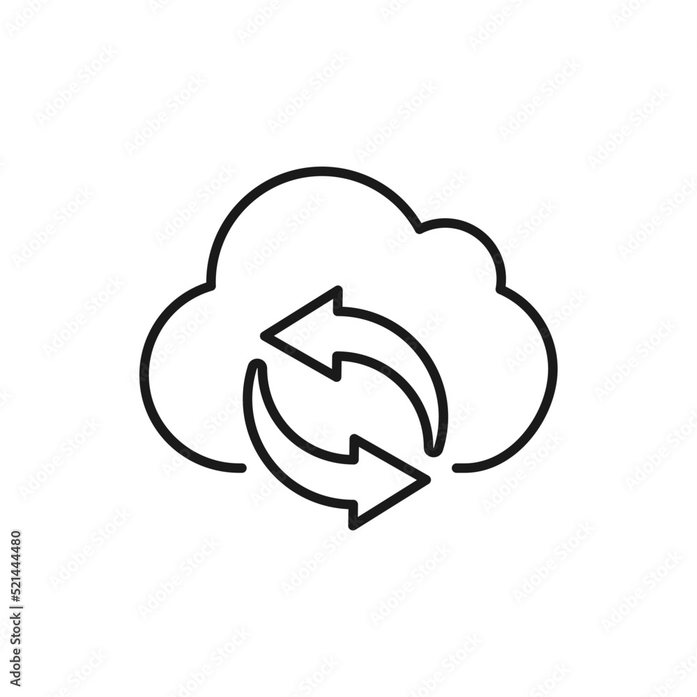 Cloud sync icon line style isolated on white background. Vector illustration