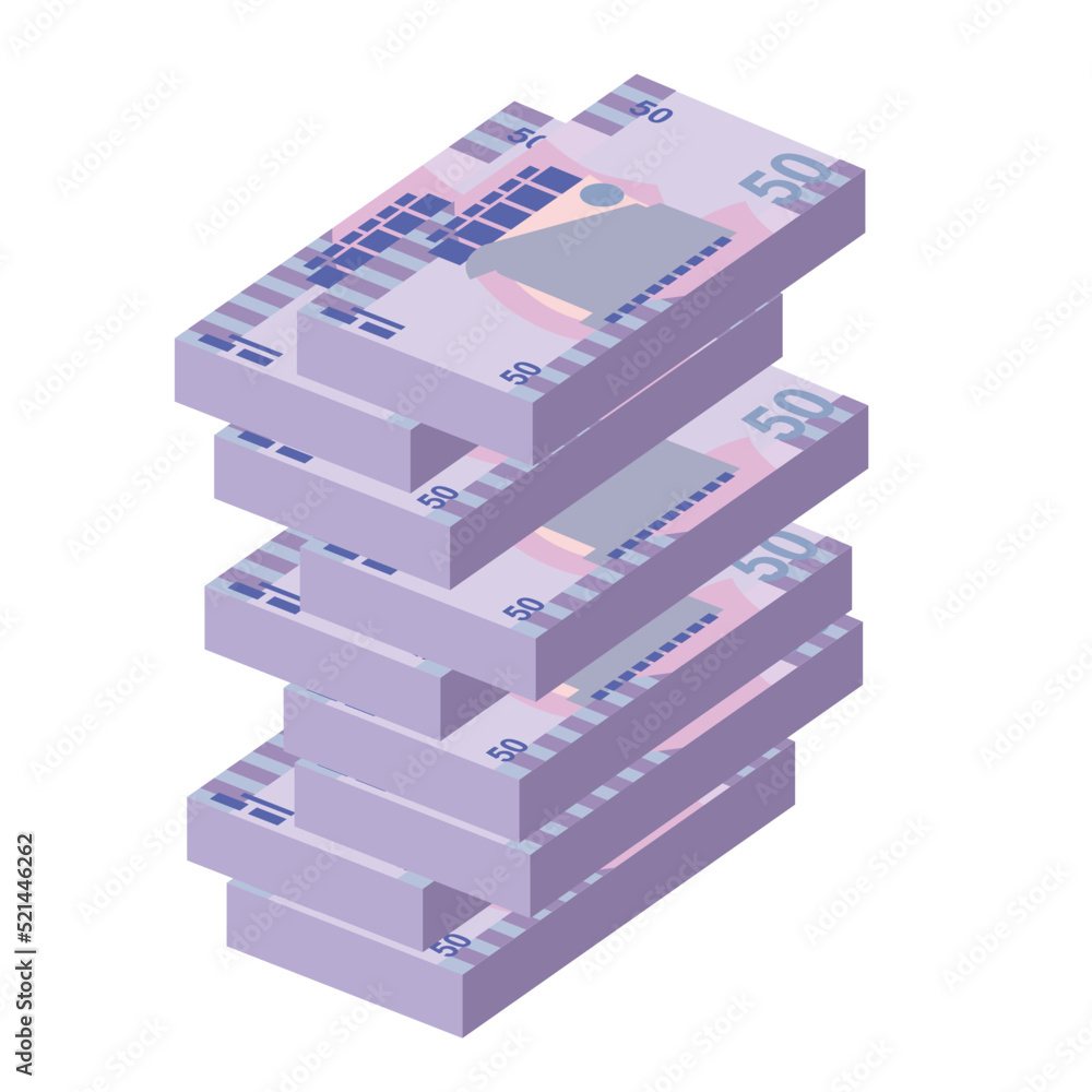 Fototapeta premium Samoan Tala Vector Illustration. Samoa money set bundle banknotes. Paper money 50 WST. Flat style. Isolated on white background. Simple minimal design.