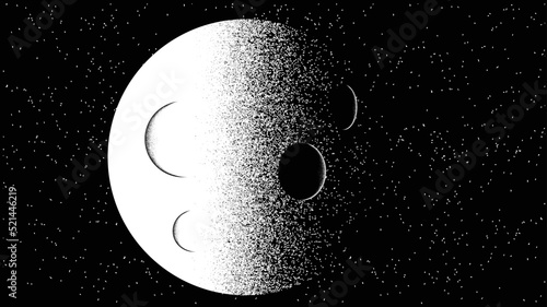 Star and planet in space. Futuristic landscape, with noise texture . Night landscape with starry sky .Vector illustration