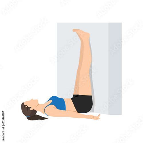 Woman doing Legs up the Wall stretch exercise. Flat vector illustration isolated on white background