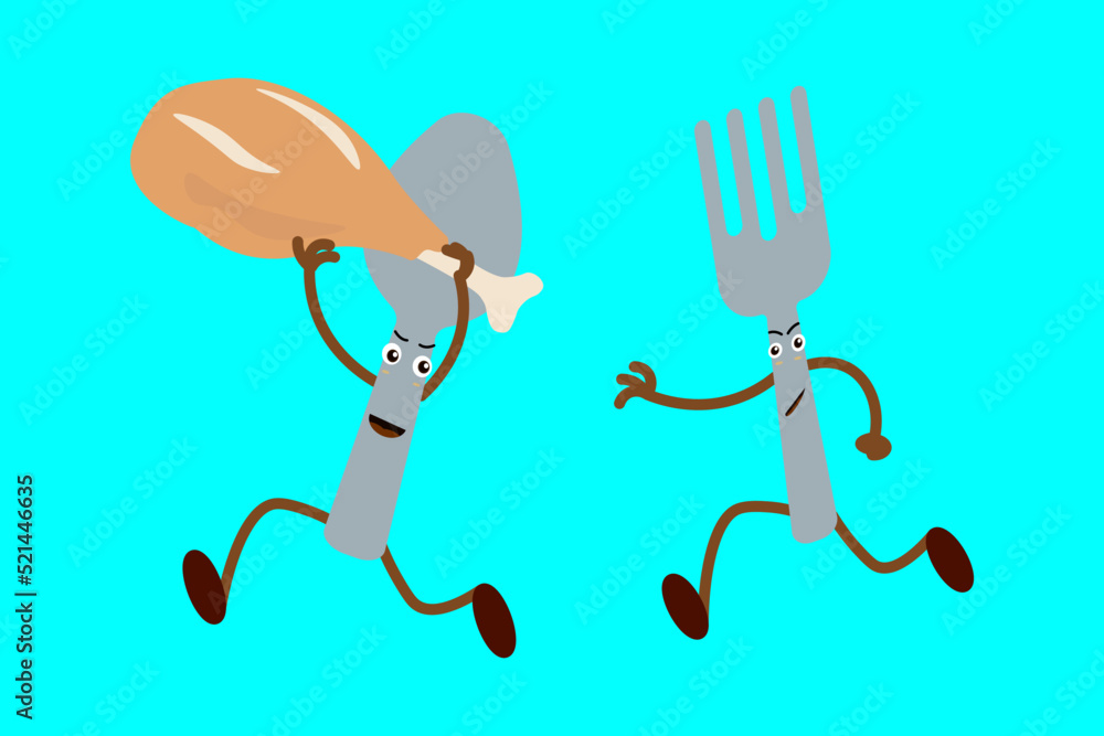 Characters of spoon and fork. cute cartoon. comic. Characters of spoon and fork. cute cartoon. comic.
