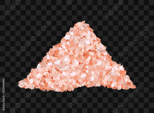 Himalayan pink salt. A scattering of crystals of sugar or salt. Realistic vector illustration isolated on black background.