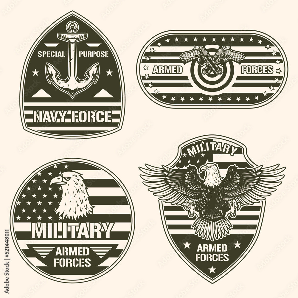 Obraz premium Military America set monochrome sticker