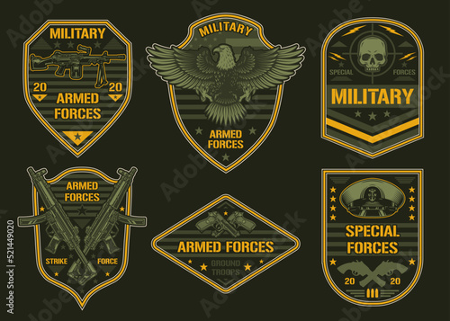 Military set emblem colorful vintage