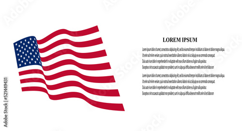 Vector American Flag on White Isolated Background. Waving Flag USA, Ribbon - Vector illustration. Vector composition with USA flag suitable for advertising banner template, poster or magazine