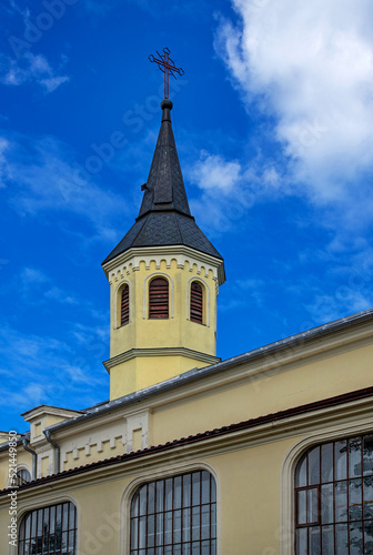 Built in the years 1856-60, the Catholic church of St. Stanislaus Bishop Martyr, with a belfry, in the village of Dob Przyjałowo in Podlasie, Poland.