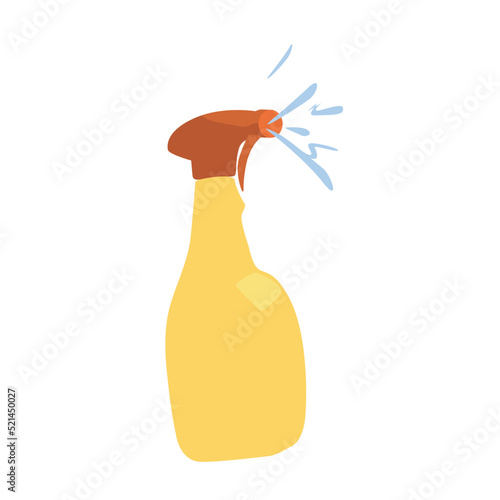 Spray bottle semi flat color vector object. Splashing liquid. Cleaning detergent. Full sized item on white. Supplies simple cartoon style illustration for web graphic design and animation