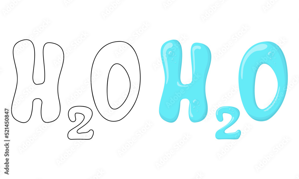 Set of vector illustrations Water Formula H2O isolated on white background in line art and casual style Set of vector illustrations Water Formula H2O isolated on white background in line art and casual style