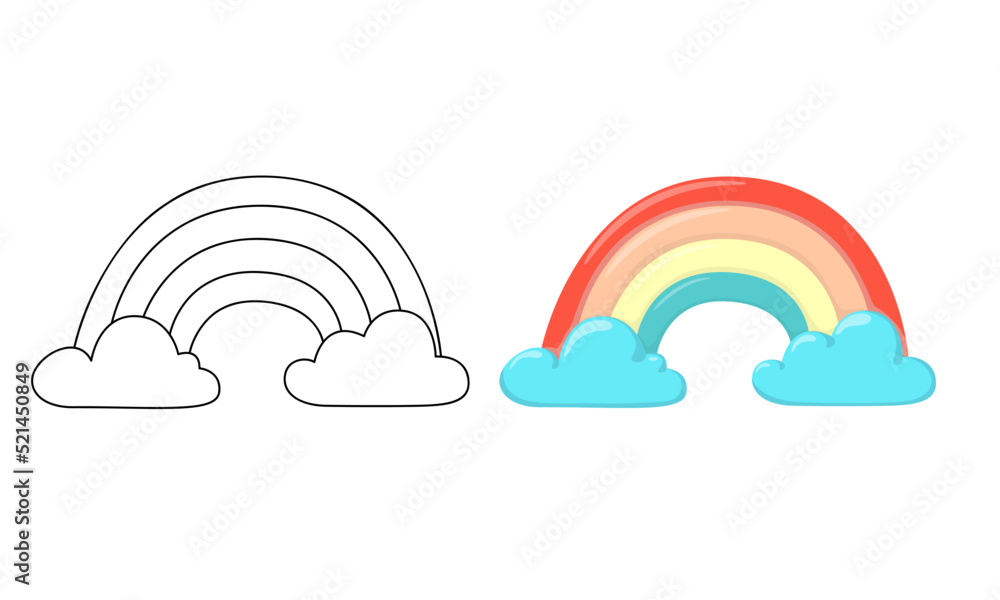 Set of vector illustrations Rainbow isolated on white background in line art and casual style Set of vector illustrations Rainbow isolated on white background in line art and casual style