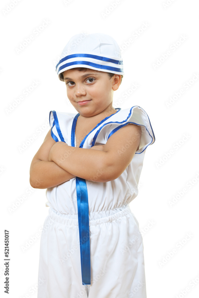 Little Navigator Boy is Posing On White Background Little Navigator Boy is Posing On White Background