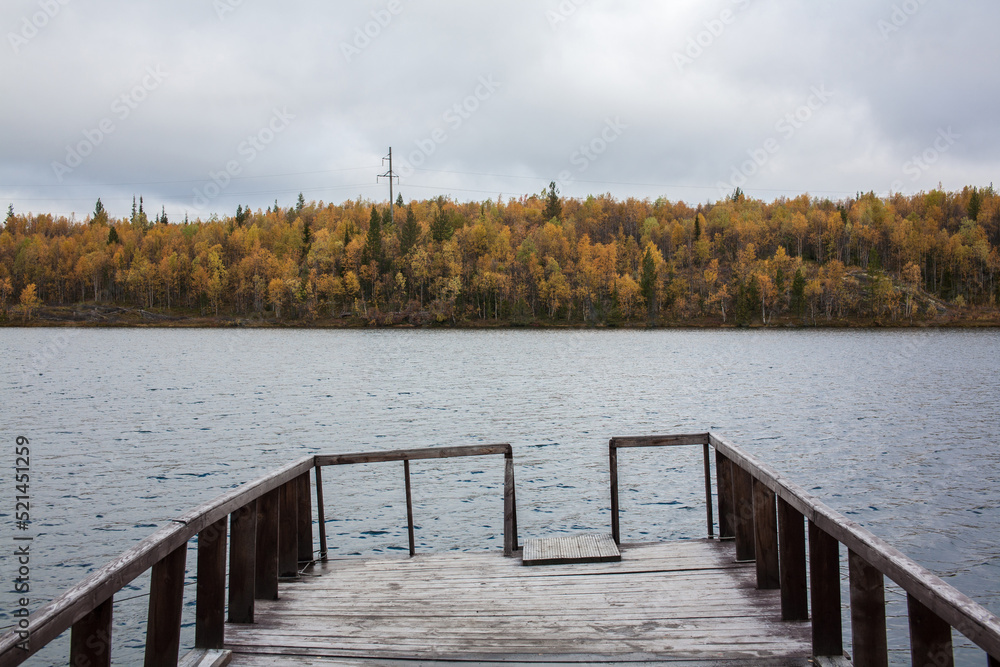 Naklejka premium Autumn Landscape in Sami Village, Murmansk, Russia
