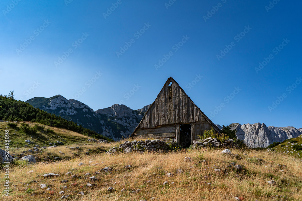 wooden hut in durmitor mountain range wooden hut in durmitor mountain range