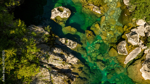  crystal clear blue water of mrtvica river in canyon