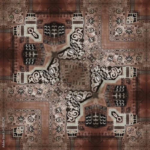 Luxury mixed motifs design for decoupage paper, wrapper, floor carpet and textile fabric printing. Abstract curly line pattern background for interior wall, ceramic tiles, area rugs printing