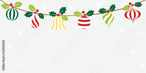 Christmas ornament bunting on winter background