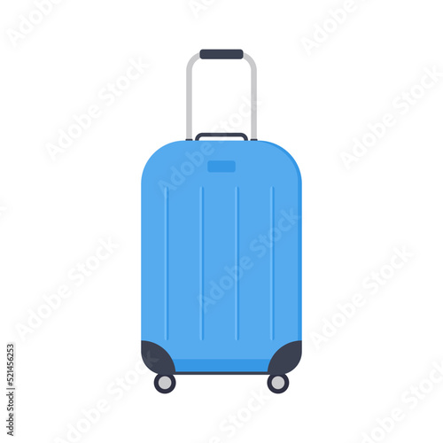 Blue travel luggage, plastic suitcase.