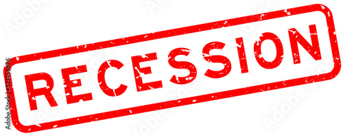 Grunge red recession word square rubber seal stamp on white background