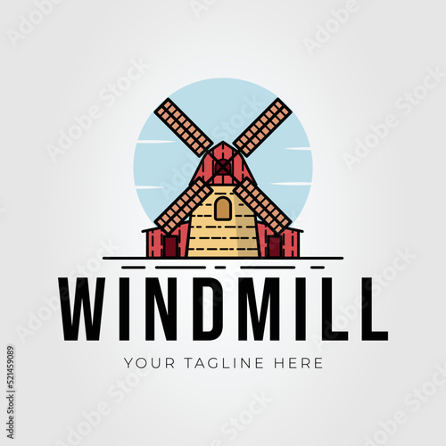 windmill architecture or holland landmark logo vector illustration design
